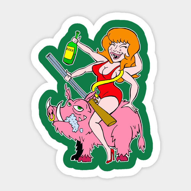 Mutant Redhead riding a Hog Sticker by rossradiation